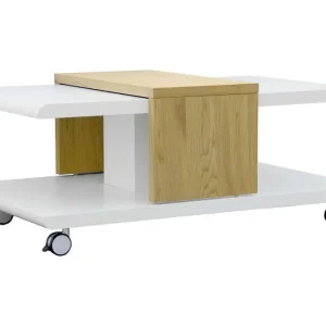 risnedsättning Scandinavian Choice Saturnina Soffbord 110 cm med Förvaring Hyllor på Hjul Vit/Trä - Möbler