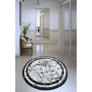 Kundfavorit Brinmor Matta Rund 100 cm Vit/Svart/Sammet - Textil & mattor