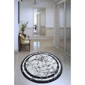 Nedsatt pris Brinmor Matta Rund 120 cm Vit/Svart/Sammet - Textil & mattor