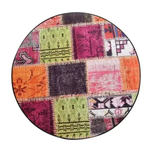 Snabb leverans Nevriye Matta Rund 140 cm Flerfärgad/Sammet - Textil & mattor