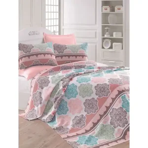 Snabb frakt Eponj Home Överkast Dubbelt 200x235 cm Turkos/Rosa/Creme - Textil & mattor