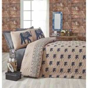 Billigare Eponj Home Överkast Enkelt 160x220+Kuddfodral Quiltat Blå/Ljusbrun - Textil & mattor