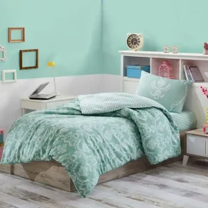 Snabb frakt Eponj Home Bäddset Enkelt 3-dels Grön/Vit - Textil & mattor
