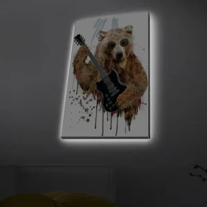 Säker betalning Canvastavla med LED-belysning - Björn som spelar elgitarr med solglasögon Brun / Svart / Beige - Inredning