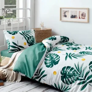 Snabb frakt EnLora Home Bäddset Enkelt 3-dels Grön/Vit/Gul - Textil & mattor