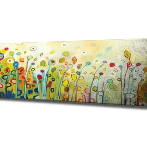 Canvastavla - Färgglad blomsteräng med stiliserade blommor och blad Grön / Röd / Gul - Inredning Säker betalning