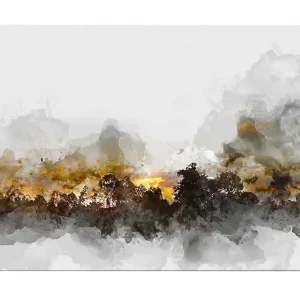 Canvastavla - Stämningsfull landskapsvy med silhuetter av träd mot en dramatisk himmel Grå / Brun / Svart - Inredning Outlet
