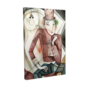 Canvastavla - Stiliserad man i hatt med en mystisk blick Brun / Grön / Beige - Inredning Utförsäljning