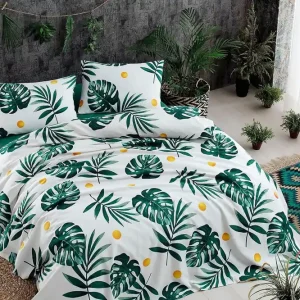 Billigare EnLora Home Överkast Dubbelt 200x235+Lakan+2 Kuddfodral Vit/Grön/Gul - Textil & mattor
