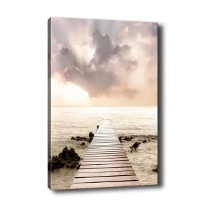 Lågt pris Canvastavla - Brygga som sträcker sig ut över havet under en ljus himmel Ljusrosa / Beige / Grå - Inredning