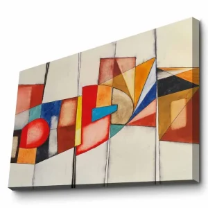 Canvastavla - Abstrakt komposition med geometriska former och starka färger Röd / Blå / Orange - Inredning Billig