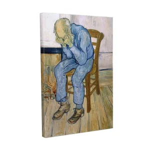 Canvastavla - Sorgsen man som sitter på en stol med huvudet i händerna Blå / Beige / Brun - Inredning Kampanjpris