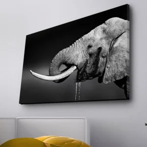 Canvastavla med LED-belysning - Elefant i svartvitt med detaljerad textur Svart / Vit / Grå - Inredning Snabb frakt
