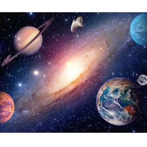 Canvastavla - Storslagen rymdscen med planeter och galaxer Blå / Lila / Orange - Inredning Endast idag