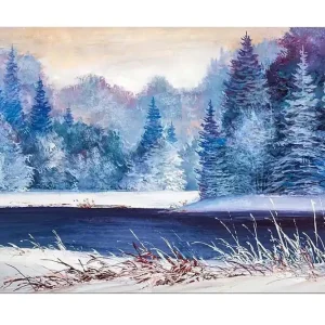 Populär Canvastavla - Vinterlandskap med snöklädda träd och en spegelblanka sjö Blå / Vit / Mörkgrön - Inredning
