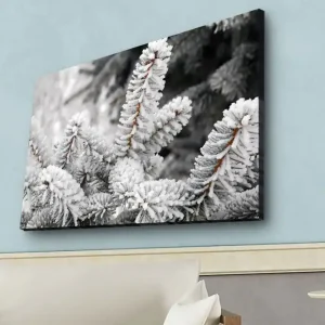 Säker betalning Canvastavla med LED-belysning - Frostiga granar i vinterlandskap Vit / Grå / Brun - Inredning