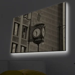 Endast denna vecka Canvastavla med LED-belysning - Vintage väggklocka med detaljerad design Svart / Grå / Vit - Inredning