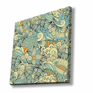 Canvastavla - Färgglad och detaljerad mönsterdesign med blommor och svängda former Ljusblå / Beige / Orange - Inredning Lägg i varukorgen