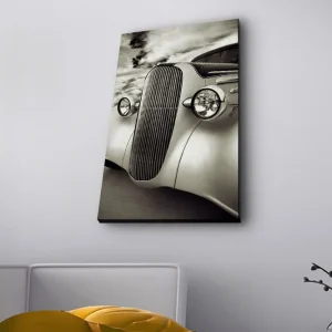 Premium Canvastavla med LED-belysning - Klassisk bil med elegant design Vit / Svart / Grå - Inredning
