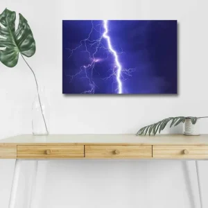 Canvastavla med LED-belysning - Blixtrande himmel med dramatiska moln Lila / Vit - Inredning Nyhet