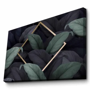 Kampanj Canvastavla - Mörkgrön och svarta blad i en elegant komposition Mörkgrön / Svart / Guld - Inredning