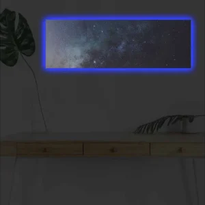 Canvastavla med LED-belysning - Stjärnhimmel med galaxer och stjärnor Mörkblå / Svart / Ljusblå - Inredning Expressleverans