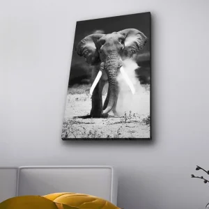 Canvastavla med LED-belysning - Storslagen elefant i svartvitt Svart / Vitt - Inredning Snabb frakt