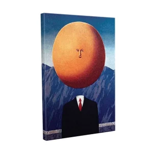 Beställ nu Canvastavla - Människa med ett solformat huvud i en surrealistisk landskapsscen Orange / Mörkblå / Svart - Inredning