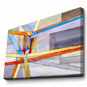 Populärt val Canvastavla - Abstrakt komposition med geometriska linjer och former Blå / Orange / Grå - Inredning