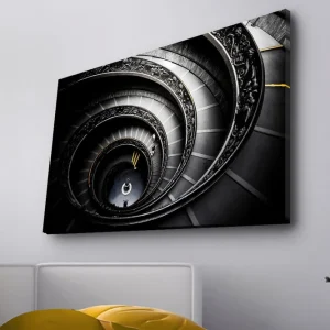 Canvastavla med LED-belysning - Spiralerande trappa med eleganta detaljer Svart / Grå / Gul - Inredning Trygg betalning