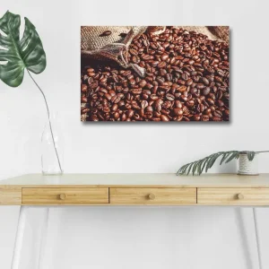 Nedsatt pris Canvastavla med LED-belysning - Rika kaffebönor i en naturlig miljö Mörkbrun / Ljusbrun - Inredning