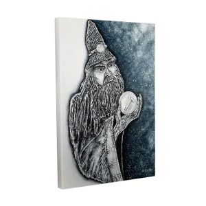 Canvastavla - Mystisk figur med lång skägg och en kristallkula Mörkblå / Svart / Vit - Inredning Köp online