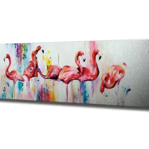 Canvastavla - Flamingor i livfulla färger Rosa / Blå / Gul - Inredning Kundfavorit