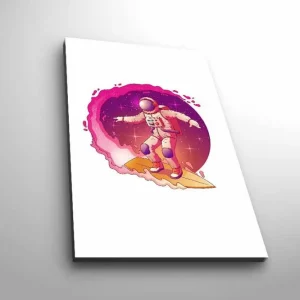 Canvastavla med LED-belysning - Astronaut som surfar genom rymden Rosa / Lila / Beige - Inredning Rea