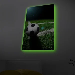 Billig Canvastavla med LED-belysning - Fotboll på grön gräsmatta Grön / Svart / Vit - Inredning