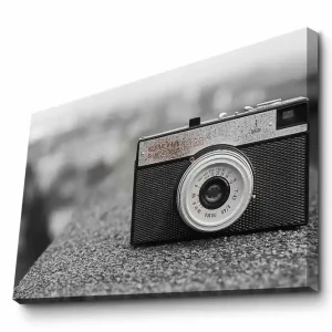 Canvastavla - Vintage kamera på en grå yta Svart / Grå / Silver - Inredning Säker betalning