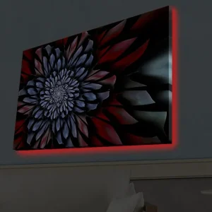 Fynd Canvastavla med LED-belysning - Abstrakt blomma med djupa färger Mörkblå / Röd / Svart - Inredning