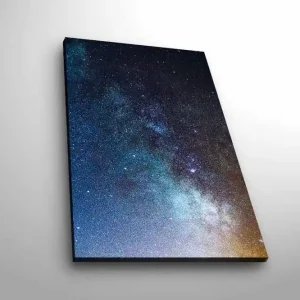 Canvastavla med LED-belysning - Stjärnfull natthimmel med galaxer och stjärnor Mörkblå / Svart / Ljusblå - Inredning Kundfavorit