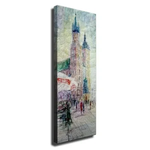 Bästa pris Canvastavla - Stadsscen med historiska byggnader och människor i rörelse Ljusblå / Beige / Grön - Inredning