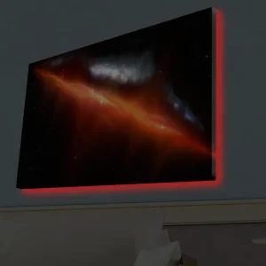 Canvastavla med LED-belysning - Storslagen rymdscen med nebulosor i varma färger Röd / Orange / Blå - Inredning Billigare