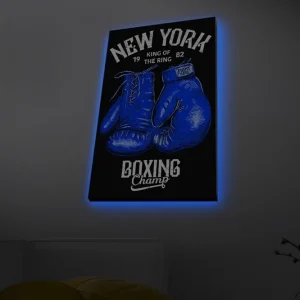 Canvastavla med LED-belysning - Boxhandskar med text och grafiska detaljer Blå / Svart - Inredning Outlet