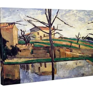Canvastavla - Landskap med hus och spegelbild i vatten Grön / Beige / Blå - Inredning Endast idag