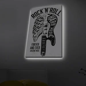 Sista chansen Canvastavla med LED-belysning - Rock'n'roll-gitarr med skelettmotiv Svart / Vit - Inredning