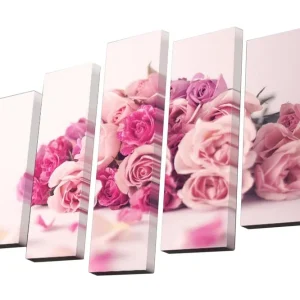 Canvastavla i 5 delar 82x50 cm - Färgrik bukett av rosor i olika nyanser av rosa Ljusrosa / Mörkrosa / Lila - Inredning Outlet