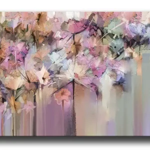 Canvastavla - Färgrik blomsterkomposition med abstrakta former Lila / Rosa / Beige - Inredning Populär