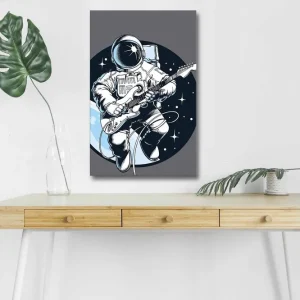 Canvastavla med LED-belysning - Astronaut som spelar gitarr i rymden Mörkblå / Vit / Grå - Inredning Lågt pris