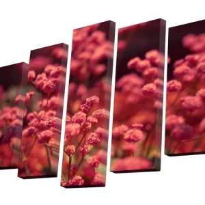 Canvastavla i 5 delar 82x50 cm - Färgrik blomsterkomposition med rosa blommor Rosa / Grön - Inredning Begränsat erbjudande