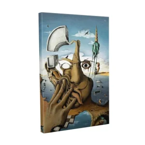 Utförsäljning Canvastavla - Surrealistisk komposition med en hand som täcker ansiktet och en ögonblicksbild av en drömvärld Beige / Blå / Grön - Inredning
