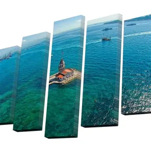 Fynd Canvastavla i 5 delar 82x50 cm - Utsikt över en historisk fyr vid havet Blå / Grön / Vit - Inredning