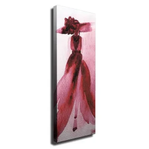 Canvastavla - Elegant kvinna i en röd klänning med stor hatt Röd / Rosa - Inredning I lager
